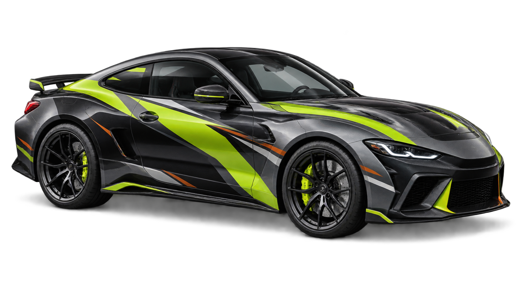 Realistische sportcoupé met professioneel wrapdesign in de Wrap Studio